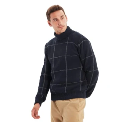 Afbeelding van Trendyol Heren coltrui geruite slanke trui sweatshirt, marine blauw, S, marineblauw, S