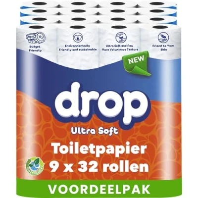 Afbeelding van DROP Ultra Soft 9x32 Rollen toiletpapier 288 Ultiem comfort WC Papier, Superieure sterkte, Maximale absorptie &amp; Pluisvrij Voordeelverpakking Papier