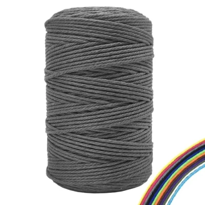 Afbeelding van Macramégaren, 3 mm x 300 m, premium katoengaren voor doe het zelf handwerk (grijs)
