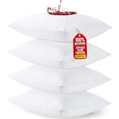 Afbeelding van Utopia Bedding Waterdichte kussenbeschermer met ritssluiting (4 pack) Standaard Bed Bug Proof Kussenhoes 50 x 66 cm