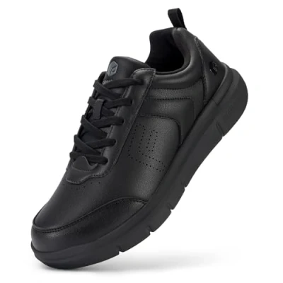Afbeelding van Fitville Extra Brede Casual Schoenen Heren Super Zacht Leer Sneaker Athletic Formele Klassieke Trainers Business Sport Eco vriendelijke Ademend Wandelschoenen Zwart 44 EU X Breed