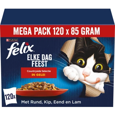 Afbeelding van Felix Elke Dag Feest Countryside Selectie Kattenvoer Natvoer Rund Kip Eend &amp; Lam 120 x 85 g