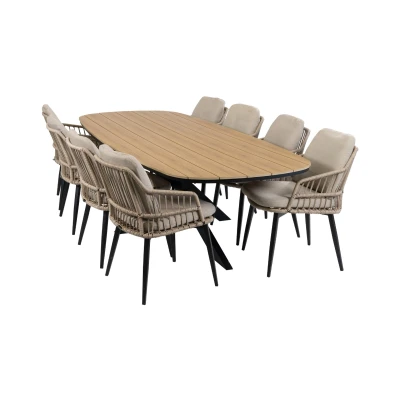 Afbeelding van Normin 9 delige tuinset 8 Isabel tuinstoelen Tuintafel Cadiz 280x115cm