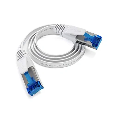 Afbeelding van KabelDirekt Platte CAT7 Ethernet kabel met breukvast ontwerp, internet/LAN 0,25 m (10Gbps maximale glasvezel snelheid, zeer flexibel &amp; geschikt voor permanente installatie, RJ45, wit)
