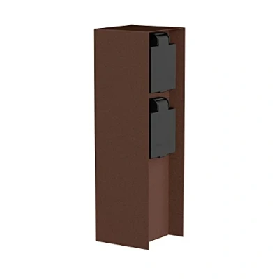 Afbeelding van ledscom.de Tuincontactdooszuil POMI voor buiten, IP44, 2 weg, roestvrij staal, kunststof, bruin, vierkant, 23 cm, buitencontactdoos, tuincontactdoos, wandcontactdoos toren,