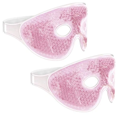 Afbeelding van Navaris gel oogmaskers Set van 2 herbruikbare maskers voor koud of warm gebruik 2x hot &amp; cold oogmasker Verkoelend verwarmend Roze