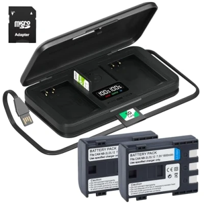 Afbeelding van Palogreen NB 2L accu en oplader met lcd display voor Canon Digital Rebel XT XTi PowerShot S80 S70 S60 S50 S45 S40 S30 G9 G7 VIXIA HF EOS 400D 350D