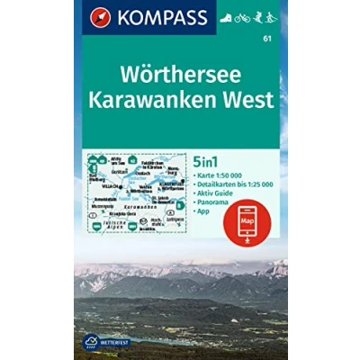 Afbeelding van Carta escursionistica Kom 61. Wörthersee, Karawanken West: 5in1 Wanderkarte, mit Panorama, Aktiv Guide und Detailkarten inklusive Karte zur offline ... Fahrradfahren. Skitouren. Langlaufen.