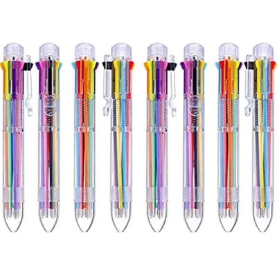 Afbeelding van 16 stuks meerkleurige pennen, 8 in 1 intrekbare balpen, kleuren, transparant, barrel, balpen voor kantoor, schoolbenodigdheden, studenten, kinderen, cadeau