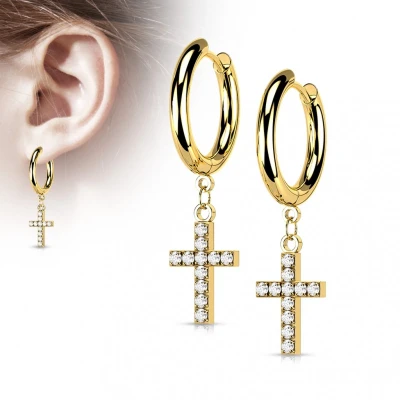 Afbeelding van Oorbellen gemmed cross hanger goud