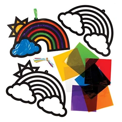 Afbeelding van Baker Ross knutselsets voor decoratieve hangers &quot;regenboog&quot; met gekleurd glas effect (6 stuks) kinderen om samen te zetten en decoreren