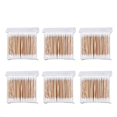 Afbeelding van wattenstaafjes, 6 stuks, 600 katoenen bamboe met houten handgrepen voor make up, schone verzorging, oorreiniging, wondverzorging, cosmetisch gereedschap, dubbele kop, biologisch