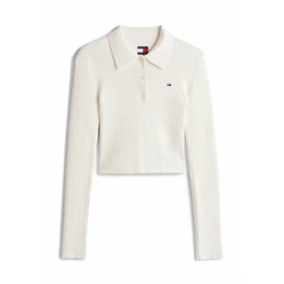 Afbeelding van TOMMY JEANS Dames TJW Essential Polo LS Sweater DW0DW21829, Wit, L, Wit (Oud Wit), L