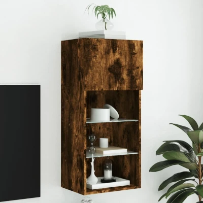 Afbeelding van Tv meubel met LED verlichting 40,5x30x90 cm gerookt eikenkleur