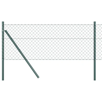Afbeelding van vidaXL Ketenlinkafsluiting met 7 Palen 0.4x10 m Gegalvaniseerd Staal Groen