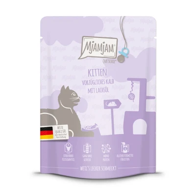 Afbeelding van MjAMjAM Squeeze 6 x 300 g of 24 Kitten Kalf met Zalmolie (6 g)