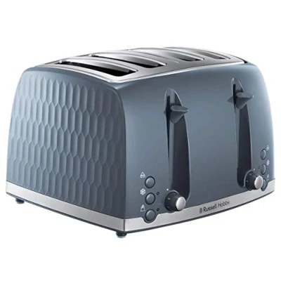 Afbeelding van Russell Hobbs 4 delige broodrooster 26073 eigentijds honingraatdesign met extra grote sleuven en hoge heffunctie, grijs
