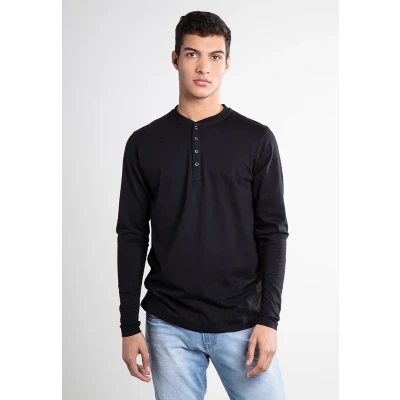 Afbeelding van Urban Classics Henley L/S TEE Longsleeve, Heren, Maat: Large, Black