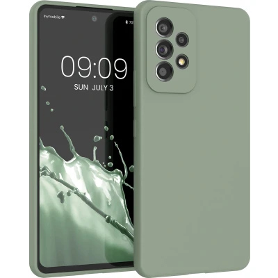 Afbeelding van kwmobile telefoonhoesje geschikt voor Samsung Galaxy A53 5G Hoesje met siliconen coating Smartphone case in grijsgroen