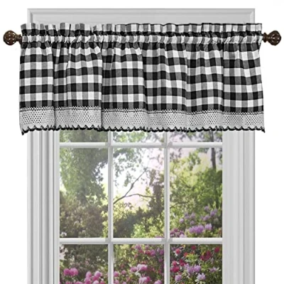 Afbeelding van Achim Home Furnishings Buffalo raamgordijn, geruit, 147,3 x 35,6 cm, zwart/wit