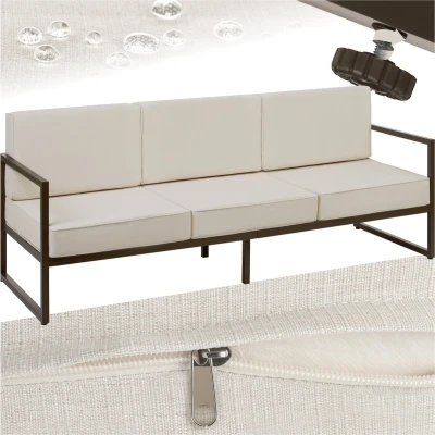 Afbeelding van tectake® Comosa Loungebank tuin 3 zits tuinbank Comfortabele lounge bank met dikke kussens Outdoor sofa waterafstotende hoezen stevig stalen frame Balkon Tuinmeubelen Snelle montage