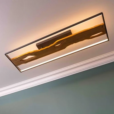 Afbeelding van Lightbox LED Deckenlampe im Landhaus Stil dimmbare Deckenleuchte für Wohnzimmer oder Schlafzimmer in warm weiß mit 3000 K, 6600 Lumen aus Aluminium/Metall/Holz, Schwarz/Braun