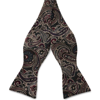 Afbeelding van Zijden zelfbinder vlinderdas met donkerblauw en donkergroen paisleymotief