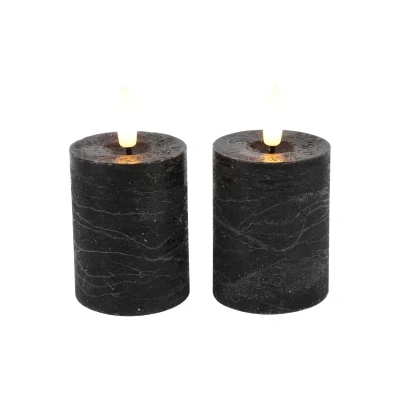 Afbeelding van Stompkaars Lyon met LED 5 x 9 cm Zwart 2 stuks