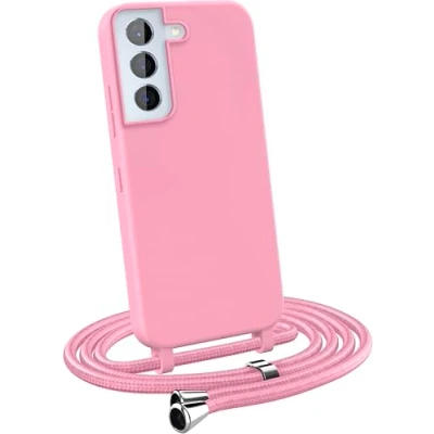Afbeelding van MyGadget mobiele telefoon ketting compatibel met Samsung Galaxy S22 TPU hoesje riem telefoonhoesje opknoping koord case cover roze