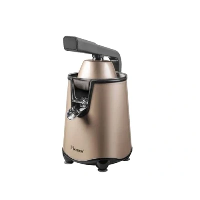 Afbeelding van Bestron elektrische Citruspers, Sinaasappelpers met druppelstop en roestvrijstalen pulpzeef, incl. 2 perskegels, 450ml capaciteit, soft press hendel voor eenvoudige bediening, kleur: Beige