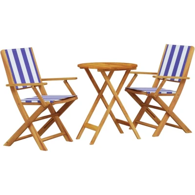 Afbeelding van vidaXL 3 delige Bistroset stof en massief hout blauw wit