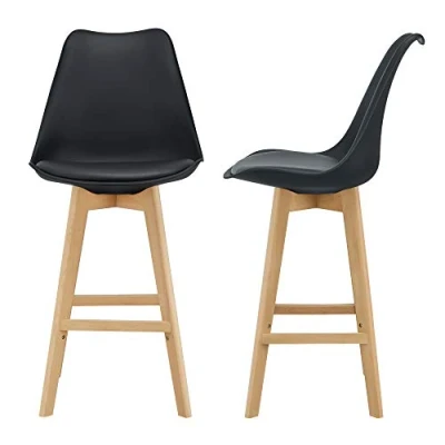 Afbeelding van Barkruk set van 2 kunstleer en beuken 105x48x58 cm zwart