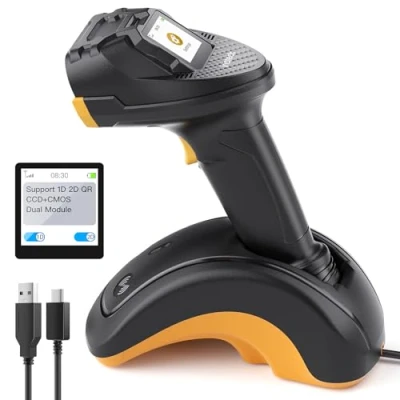 Afbeelding van Inateck Bluetooth barcodescanner, 2D 1D draadloze scanner, QR codescanner, met touchscreen en intelligente basis, dubbele CMOS+CCD modules, ondersteunt App SDK, Pro 8