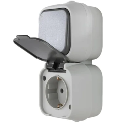 Afbeelding van REV Standaard, stopcontact A/W schakelaarcombinatie, IP44, enkelpolig, opbouw, verticaal, grijs
