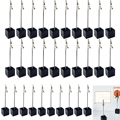 Afbeelding van Nizirioo Houten fotohouders met klemmen: 30 stuks memo cliphouders, fotohouder clip, clips, cliphouder staand, voor huisdecoratie, feest, kantoor, bruiloft (zwart)