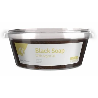 Afbeelding van Fatima&#039;s Garden Zwarte Zeep met Arganolie Exfoliërende Reiniger, 150g