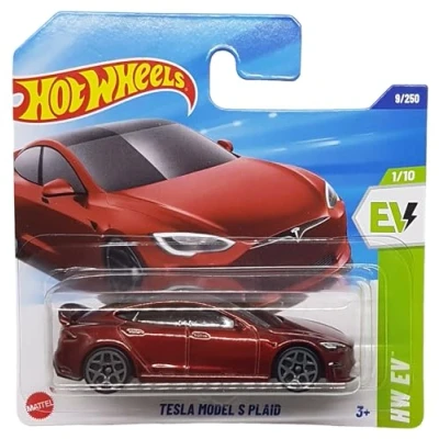 Afbeelding van Hot Wheels Tesla Model S Plaid HW EV 1/10 (9/250) HYW86 rood 2025 + korte kaartbescherming Frikimonkey