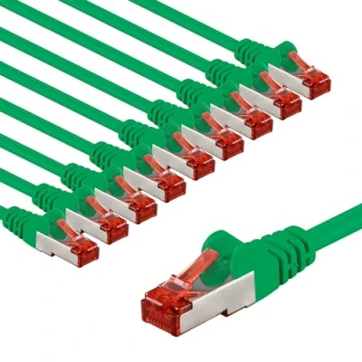 Afbeelding van goobay 66013 CAT6 netwerkkabel set van 10 / patchkabel afgeschermd S/FTP/CU ethernetkabel, PiMF, LSZH/Cat 6 kabel met Gbits/groen/10x 1m