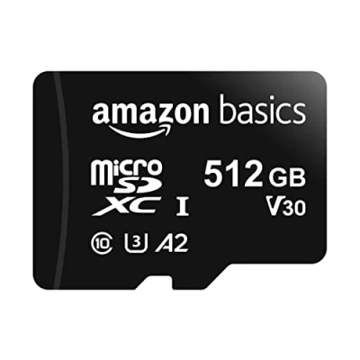 Afbeelding van Amazon Basics Micro SDXC geheugenkaart, 512 gb, met SD adapter, 512gb, A2, U3, leessnelheid tot 100 MB/s, zwart