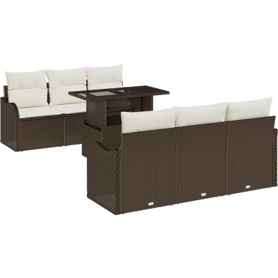 Afbeelding van vidaXL 7 delige Tuin Sofa Set met Kussens Bruin Poly Riet
