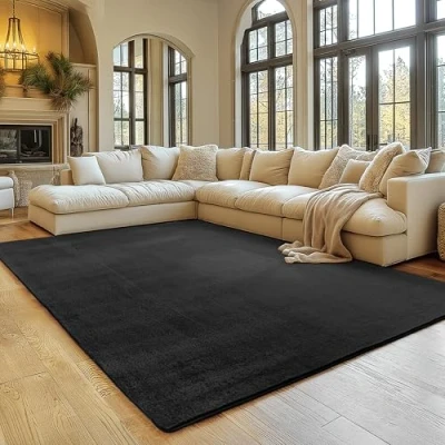 Afbeelding van SIMPEX Vloerkleed Zwart 200x280 cm Antislip, Wasbaar en Zacht, Modern Effen Design voor Woonkamer, Slaapkamer, Keuken Kinderkamer, Comfortabel Duurzaam
