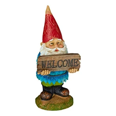 Afbeelding van Relaxdays tuinkabouter &quot;Welcome&quot;, weerbestendig, kunststeen, voor tuin, huisdeur of perkje, klassiek design, kleurrijk