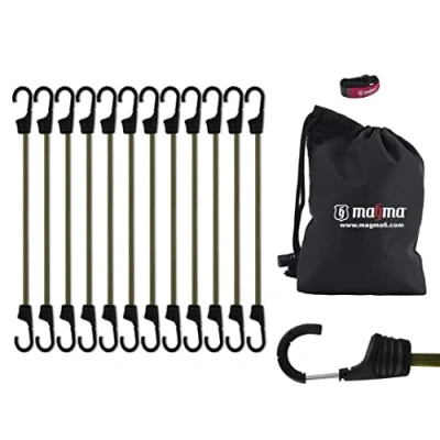 Afbeelding van MAGMA 12 Unit Bungee Koorden pakket Kabelbinders voor Auto Truck en Trailer Bagagebanden het beveiligen van Basha lading dekzeilen Camping Outdoor Elastisch gereedschap (75cm/29,53&quot;, Groen)