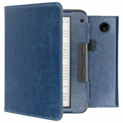 Afbeelding van Kobo Libra 2 Hoes: iMoshion Vegan Leather Bookcase Donkerblauw Kunstleder E Reader Hoezen