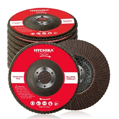 Afbeelding van HYCHIKA professionele rechte lamellenslijpschijven, 125 mm, 10 stuks, x 22,23 kwaliteit, lamellenschijven, max. 12200 tpm, voor roestvrij staal, INOX, korrel P120