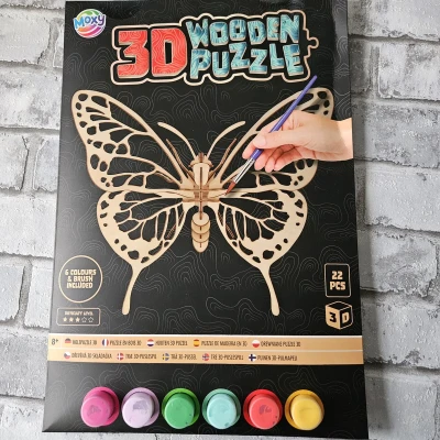 Afbeelding van 3d houten puzzel met verf vlinder, puzzel, cadeau idee