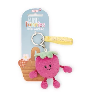 Afbeelding van NICI 61807 Sleutelhanger aardbei &quot;Hello Sunshine&quot; 7 cm, geel, trouwe metgezel voor rugzak of tas, sleutelhouder klein en groot
