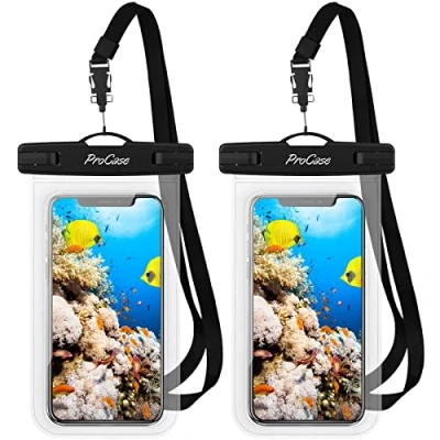 Afbeelding van ProCase 2 Stuks Universele Waterdichte Telefoonhoes, IPX8 Onderwater Droge Tas Bag voor iPhone 13 12 11 Pro Max Xs XR X 8 7 6S, Galaxy S20 Ultra/S10/S9/S8, Note 10+/10/9/8, tot 7&#039;&#039; Helder