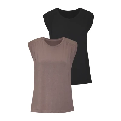 Afbeelding van Lascana PACK OF 2 Tshirt basic, Dames, Maat: 48/50, Taupe schwarz
