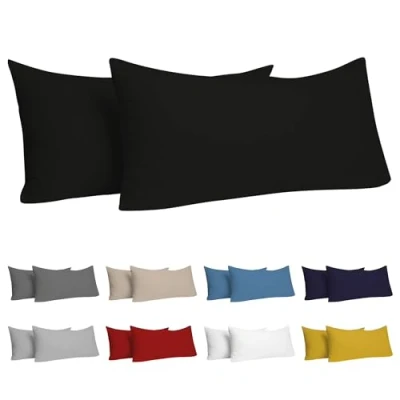 Afbeelding van Dreamzie Kussensloop (Set van 2) Zwart Katoen Voor Kussens 40 x 80 cm 100% Jersey Beddengoed Dubbel Bed Kussenbeschermer Bestendig en Hypoallergeen